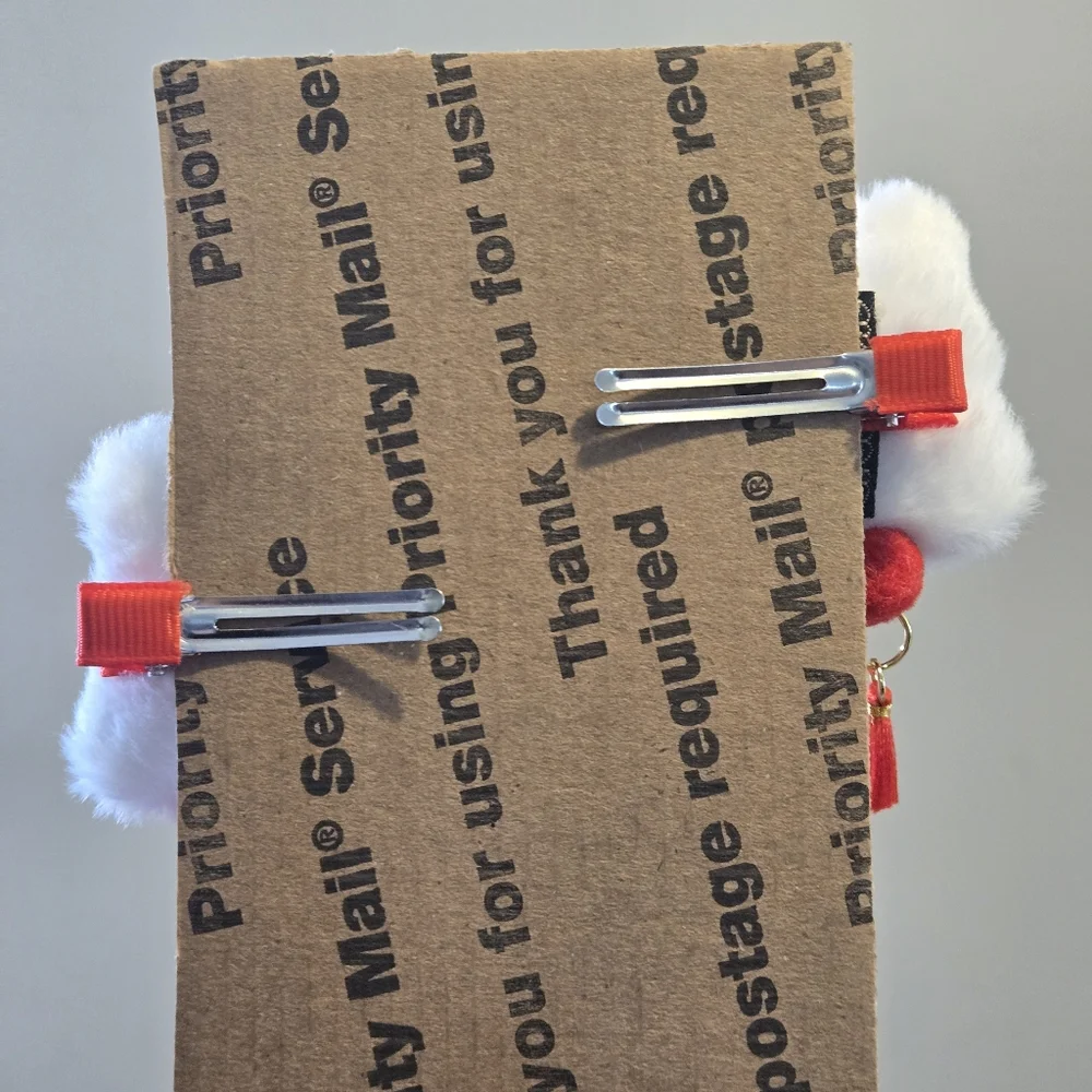 White and Red Furry Lion Hair Clips